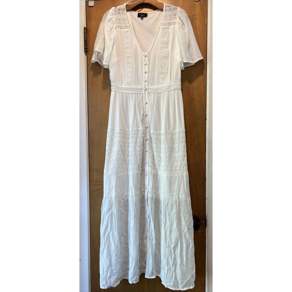 VICI COLLECTION Maxi Dress Flutter Sleeve Poly Blend White Size‎ Small